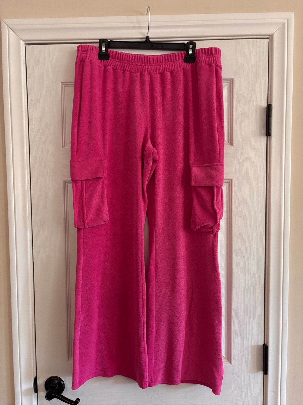 Good American Hot Pink Terry Cloth Cargo Track Pants